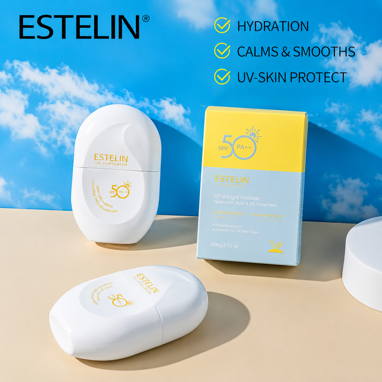 کرم ضد آفتاب 60 گرمی استلین اورجینال SPF50 حاوی هیالورونیک اسید + B5
